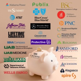 piggy bank with logos around it